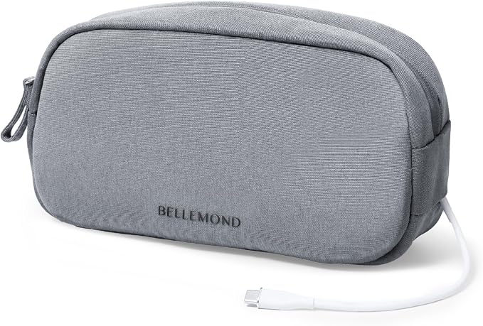 BELLEMOND Tech Organizer Pouch for Travel | Electronics Organizer Case for Cables, Chargers & Accessories | Hidden AirTag Pocket, Cable Pass-Through & Waterproof Base | Charcoal Gray
