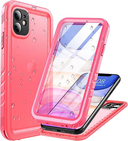 Cozycase Compatible with Waterproof iPhone 11 case, Built-in Screen Protector, Full-Body Rugged Bumper Sealed Case Cover, Shockproof Dustproof Waterproof Case for iPhone 11 6.1 inch (Pink)