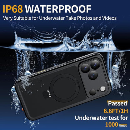 ANTSHARE Magnetic for iPhone 17 Pro Max Case Waterproof, Built in Screen Protector [Compatible with MagSafe] [Invisible Stand] [IP68 Underwater], Full Body Protection Phone Case 6.9'', Black