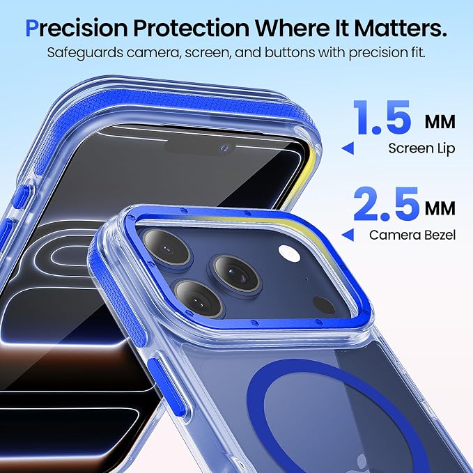 Strong Magnetic for iPhone 17 Pro Max case [10Ft Military-Grade Protection] Compatible with fit MagSafe Shockproof Slim Thin Cover case for iPhone 17 Pro Max 6.9 inch, Clear Blue