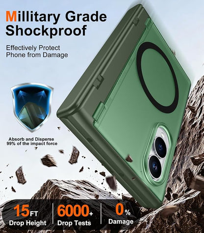 SPIDERCASE Magnetic for Samsung Galaxy Z Fold 8 Case, [Built-in Stable Kickstand] [Rugged Hinge Protection] Military Grade Heavy Duty Drop Protection for Z Fold 8 Durable Cover,Dark Green