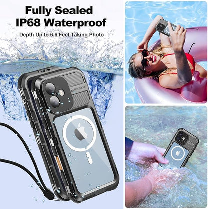 WIFORT for iPhone 16 Plus Waterproof Case - Metal Heavy Duty [Built-in Screen Protector] [14FT Military Shockproof] [Fit for MagSafe], IP68 Full Body Rugged Water Proof Magnetic Cover, 6.7" Black