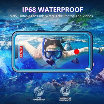 Temdan Compatible with iPhone 16e Case Waterproof, Built-in Screen & Camera Protector IP68 Underwater Full Body 16FT Military Dropproof Shockproof Phone Case for iPhone 16e 6.1"-Blue/Clear