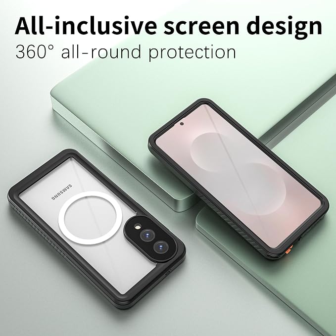 Magnetic for Samsung Galaxy S25 Edge Case, IP68 Waterproof Dustproof Case, [Built-in Screen Protector] Full Body Heavy Duty Rugged Phone Cover for Galaxy S25 Edge 6.7 inch Black