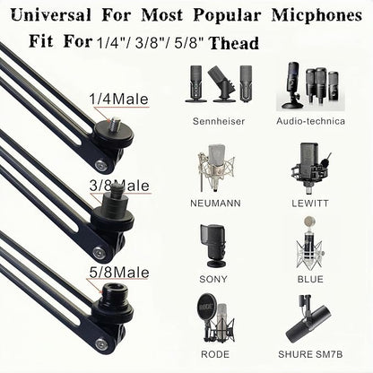Low Profile Mic Boom Arm Stand 360° Rotatable Adjustable Compact and Foldable Table Microphone Arm Holds 2.5kg with 3/8" to 5/8" Screw Adapter for Game Streaming Podcast Broadcast (C Clamp Mount)