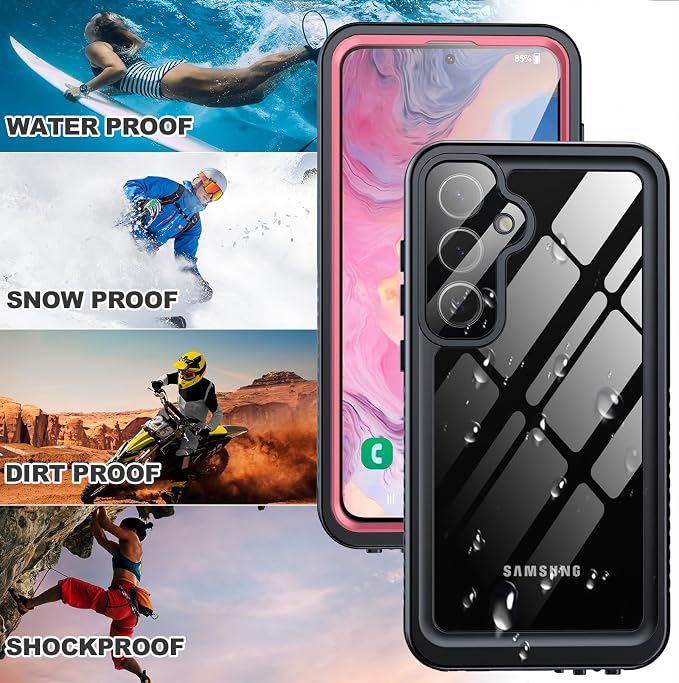 for Samsung Galaxy S24 Case, IP68 Waterproof with [Built-in Screen/Camera Protector] [14FT Military Shockproof] Full Body Heavy Duty Protective Sealed Case for Galaxy S24 5G, Pink