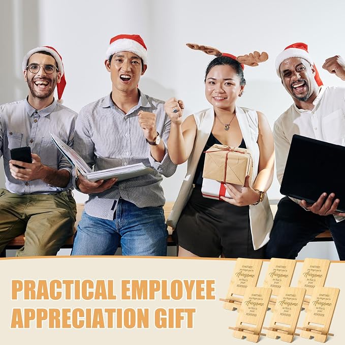 Ripeng 24 Pcs Employee Appreciation Gifts Bulk Bamboo Phone Stand for Desk Office Worker Thank You Gift for Administrative Team Coworkers Staff Graduation Nurse Teacher Week (Awesome Reminder)