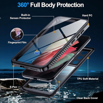 MOZOTER for Samsung Galaxy S21 Ultra Case Waterproof,[IPX8 Underwater Case][Full Body Shockproof & Military Dropproof]Clear Sound Quality Built-in Screen Protector for Samsung S21 Ultra 6.8 inch-Black