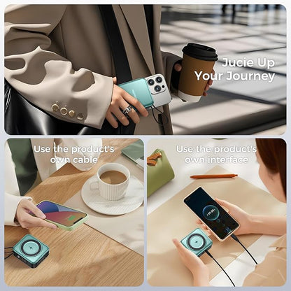6-in-1 Magnetic Wireless Portable Charger 10000mAh – 22.5W Fast Charging with AC Wall Plug Built-in USB-C & Lightning Cables for iPhone 17/16/15/14/13/12, Android & Samsung(Green)