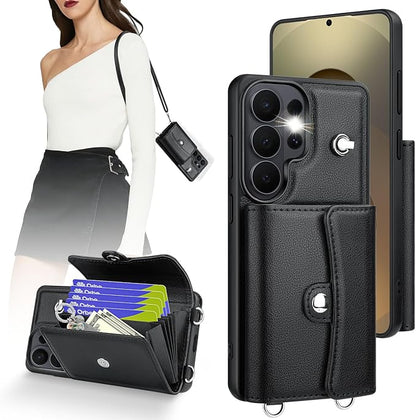 OCASE Compatible with Samsung Galaxy S26 Ultra Crossbody Wallet Case with Card Holder, PU Leather Phone Purse with RFID Blocking Kickstand Wrist Strap Lanyard, Black