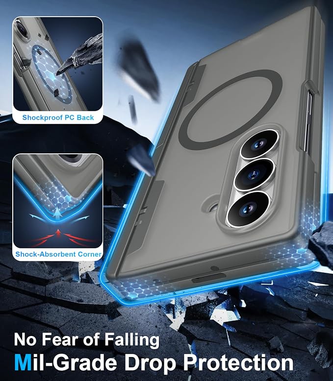 for Samsung Galaxy Z Fold 8 Ultra Case,[Compatible with MagSafe][Built-in HD Screen Protector & Kickstand][Hinge Protection] Translucent Matte Shockproof Phone Case for Z Fold 8 Ultra,Gray