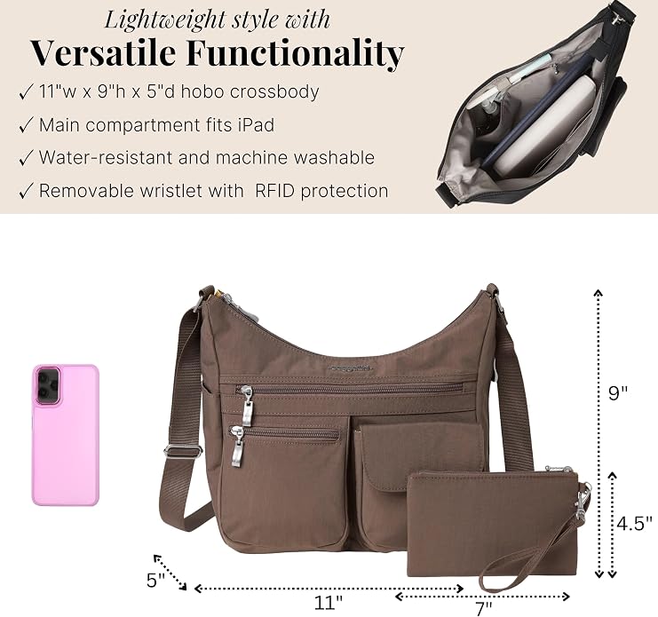 Baggallini womens Everywhere Bagg Crossbody Women 11x9 Lightweight Nylon Hobo Water-resistant Travel Bag W/Rfid