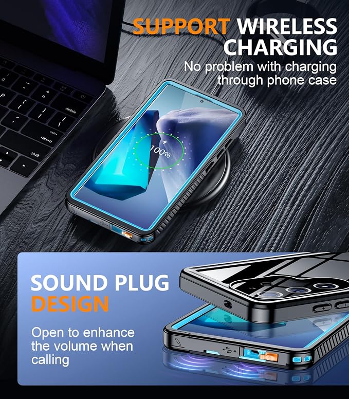 Temdan Designed for Samsung Galaxy S24 Ultra Case,Waterproof Built-in Lens & Screen Protector [Full Body Shockproof][Military Drop Proof][IP68 Underwater] Phone Case for S24 Ultra 5G-Blue (2024)