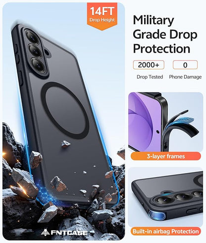 FNTCASE for Samsung Galaxy S26+ Plus Case: [Fit for Magsafe] [Full Camera Protection + Screen Protector] Translucent Matte Military Grade - Shockproof Protective Phone Cover for S26 Plus - Black