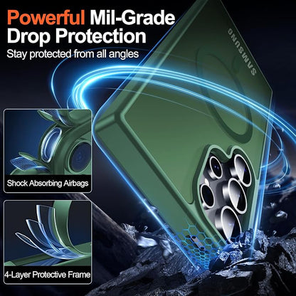 MOZOTER for Samsung Galaxy S24 Ultra Case,[Compatible with MagSafe] Green | [12Ft Military Dropproof][2*Screen Protector]Translucent Anti-Slip Back Slim Shockproof Case for S24 Ultra-Green