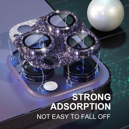 Choiche for iPhone 14 Pro/iPhone 14 Pro Max Camera Lens Protector, Bling Camera Cover with 9H Tempered Glass Lens Screen Protector Metal Ring Decoration Accessories (Glitter-Purple)