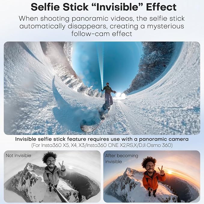 REYGEAK 51 Inch Invisible Selfie Stick for Insta360 X5,Extension Selfie Pole with Dual-Claws,Aluminum Waterproof Long Monopod for GoPro13/12/11/10/9/Osmo360/Action 5 Pro/4/3/Pocket 3 Accessories