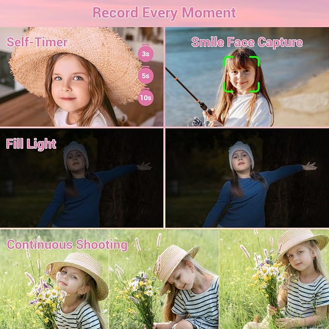 Digital Camera, 4K 44MP Autofocus Point and Shoot Camera with 16X Zoom 2.4" LCD Portable Compact Camera for Kids Teens Boys Girls Adults (Pink)
