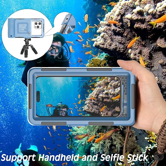Underwater Snorkeling Diving Phone Case, Universal Waterproof Phone Case for iPhone 17/16/15/14/13/12/11Pro Max/XR/XS/X for Samsung Galaxy S24/S23/S22/S21,Scuba Underwater Photo Video Housing(Blue)