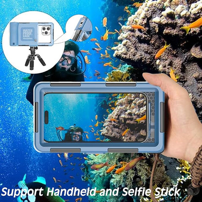 Underwater Snorkeling Diving Phone Case, Universal Waterproof Phone Case for iPhone 17/16/15/14/13/12/11Pro Max/XR/XS/X for Samsung Galaxy S24/S23/S22/S21,Scuba Underwater Photo Video Housing(Blue)