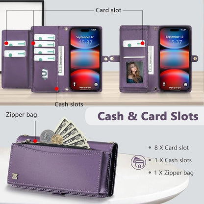 Wallet Case for iPhone 17 Pro Max with Card Holder/Crossbody Wallet/Strap,[RFID Blocking][Magnetic] PU Leather Phone Case for iPhone 17 Pro Max,6.9 in,Purple