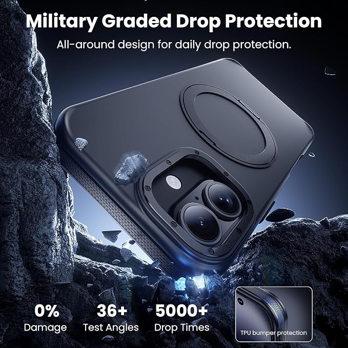Strong Magnetic Case for iPhone 17 (6.3", 2025) with Stand, Drop-Proof Bumper Cover with Contrast Color Border, Military-Grade Drop Protection, Shockproof Slim Thin Cover,Black
