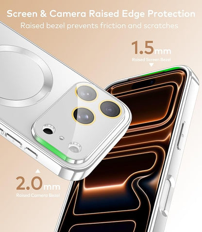 Magnetic for iPhone 17 Pro Max Case with Ring Stand, Fits MagSafe, with Built-in Camera Lens Protector, Slim Electroplated Shockproof Phone Cover, Silver