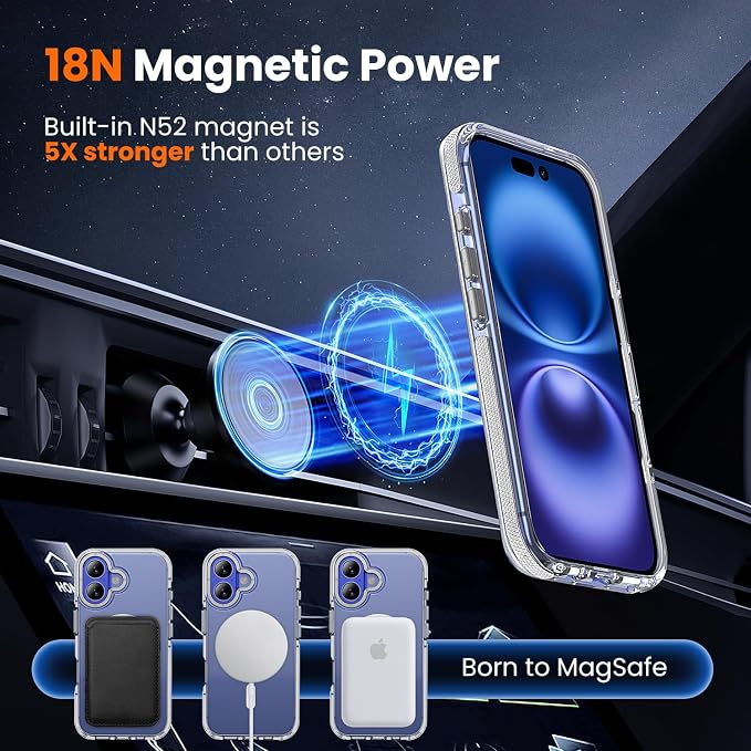 3 in 1 for iPhone 16 Plus Case Clear Bumper | with MagSafe,Screen Protector *1 & Camera Lens Protector*1, Shockproof Guard Corners, Military-Grade Protection