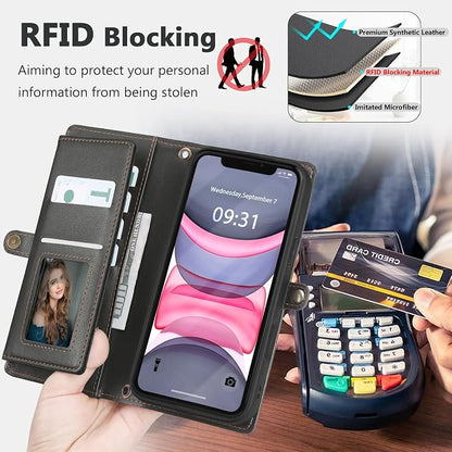 Wallet Case for iPhone 11 with Card Holder/Crossbody Wallet/Strap| RFID Blocking | Magnetic | Kickstand | Detachable | PU Leather Phone Case for iPhone 11,6.1 in,Black
