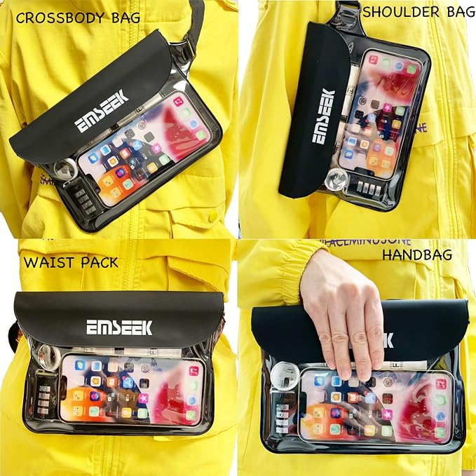 Waterproof Waist Pouch Dry Belt Bag Fanny Pack Keep Your Key Fob Wallet Kindle Phone Dry Perfect For Swim Surf Snorkel(Black)