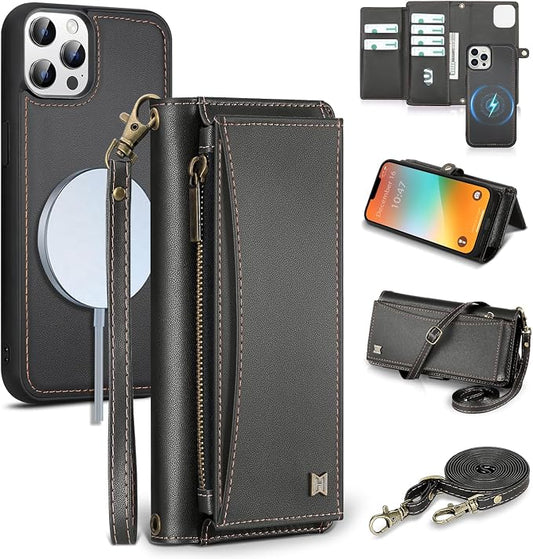 Wallet Case for iPhone 13 Pro with Card Holder/Crossbody Wallet/Strap| RFID Blocking | Magnetic | Kickstand | Detachable | PU Leather Phone Case for iPhone 13 Pro,6.1 in,Black