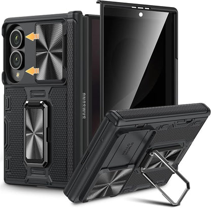 VEGO for Samsung Fold 8 Case with Privacy Screen Protector Anti-Peeping | Hinge Protection[Slide Camera Cover]Military-Grade Shockproof Protective Rugged Stand Case for Galaxy Z Fold 8 -Black