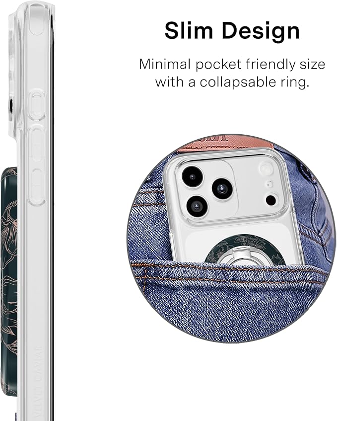 VELVET CAVIAR Compatible with MagSafe Phone Grip 2.0 | Cute Magnetic Ring Holder | Finger Loop Kickstand | Pop On Accessory for iPhone 17, 16, 15, 14, 13, 12 | Floral Rose Gold