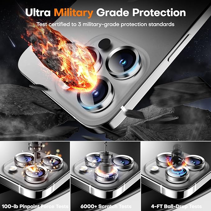 Camera Lens Protector for iPhone 17 Pro Max/17 Pro/16 Pro Max/16 Pro/15 Pro Max/15 Pro/14 Pro Max/14 Pro, Tempered Glass Metal Individual Camera Cover[Anti-drop] Case Friendly-White Titanium