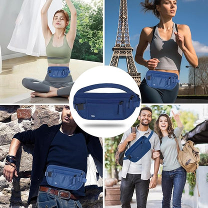 Money Belt for Travel Hidden Travel Pouch Women Men Hidden Rfid Passport Holder for Travel (Dark Blue)
