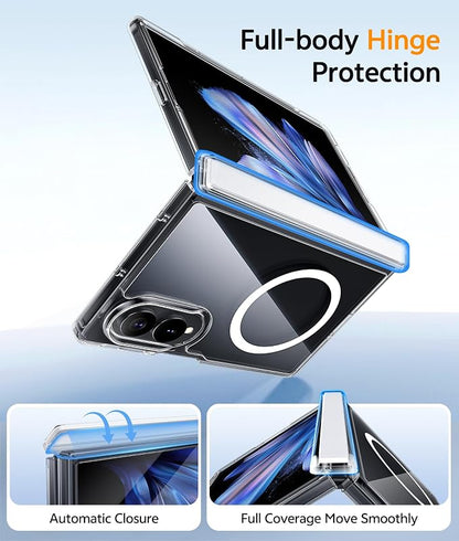 FNTCASE for Samsung Galaxy Z Fold 8 Case, Fit for Magsafe, Hinge Protection | Screen Protector, Translucent Matte Magnetic Back, 18FT Military Grade Drop Proof, Protective Phone Cover, Clear