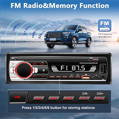 Single Din Car Stereo Bluetooth Car Radio, Car Audio with Handsfree and App Control,LSLYA 4X50W Car Radio Supports FM,AUX,USB,TF,EQ,Fast Charging | No CD DVD Player