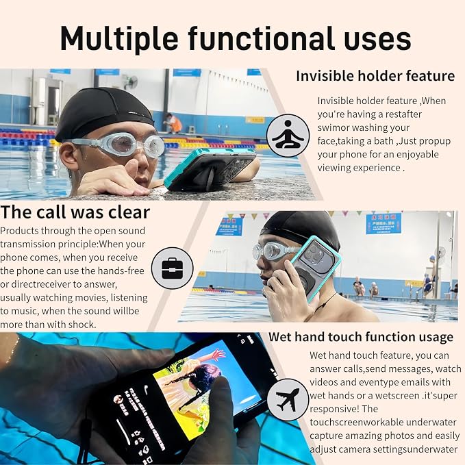 Waterproof Phone Case,IPX8 Phone Protection with Ideal for Snorkeling,Diving,and Water Activities,Suitable for iPhone,Samsung,Motorola,and All Series of Phones with Screens Below 6.9 in (Cyan)