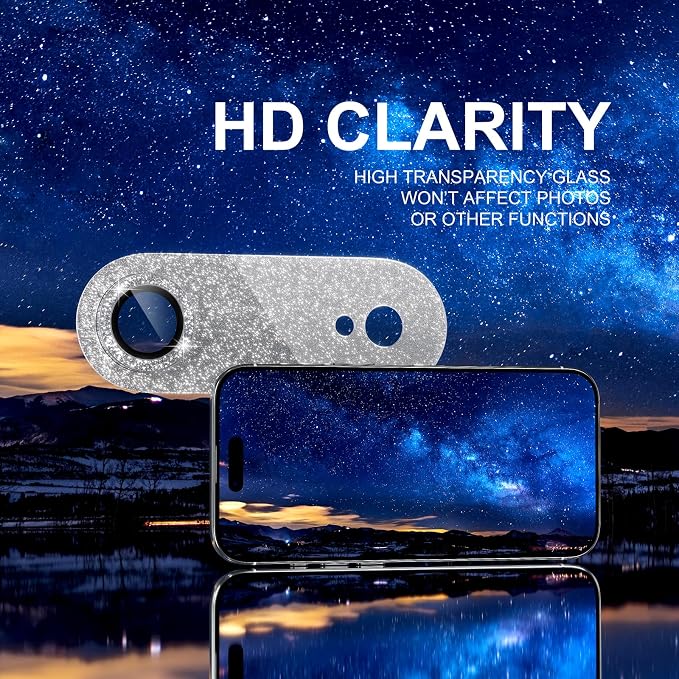 Choiche Compatible for iPhone 17 Air Camera Lens Protector, Bling Camera Cover with 9H Tempered Glass Lens Screen Protector Metal Ring Decoration Accessories 6.5-inch (Glitter-Silver)