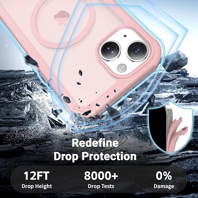 jaroco Magnetic for iPhone 14 Case, [Compatible with MagSafe][Military Grade Drop Protection][Heavy Duty Protection][Non-Slip][Shockproof] 2-Layer Durable Bumper Phone Case 6.1''-Light Pink