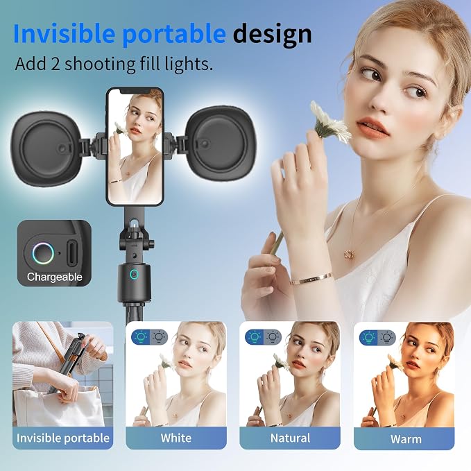 70" Auto Face Tracking Phone Tripod 360 Rotation,No App Required，Phone Tripod for w/Fill Light and Remote Control, Smart Shooting Stand for Vlog/TIK Tok Live Streaming YouTube Video Record