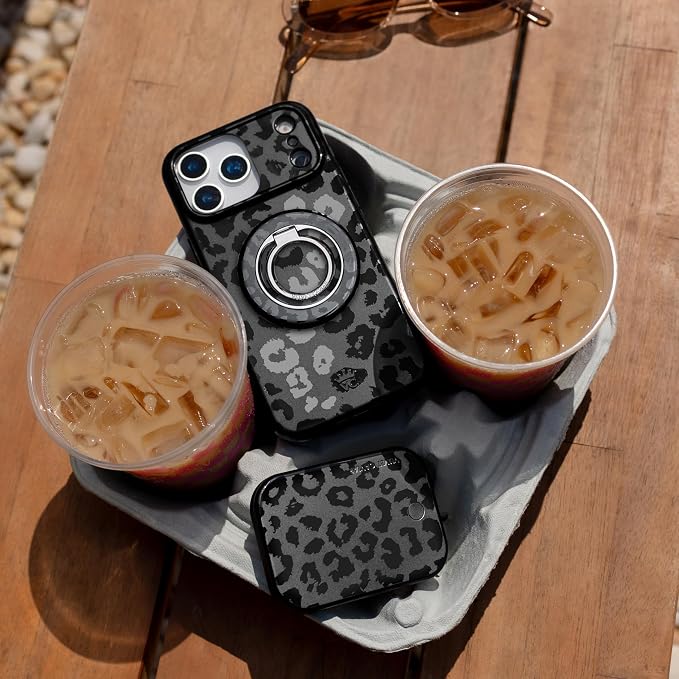VELVET CAVIAR Compatible with MagSafe Phone Grip 2.0 | Cute Magnetic Ring Holder | Finger Loop Kickstand | Pop On Accessory for iPhone 17, 16, 15, 14, 13, 12 | Black Leopard