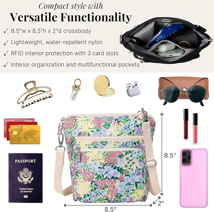 Baggallini Modern Pocket Crossbody Bag for Women, 8.5"x8.5" Handbag Purse with RFID, Lightweight Water-Resistant