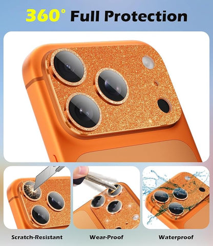 imluckies Compatible with iPhone 17 Pro Camera Lens Protector Bling, Ultra HD Tempered Glass Shiny Diamond Camera Plate Sparkle Screen Protection, 9H Anti-Scratch & Easy Install, Glitter Orange