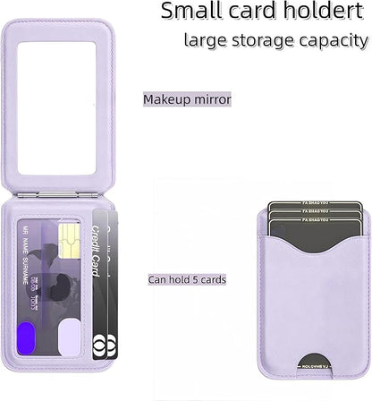 Upgraded for Magsafe Wallet, Strong Magnetic Phone Wallet with Adjustable Stand, Built in Makeup Mirror, 5 Card Holder, Rfid Blocking (Light Purple Fold)