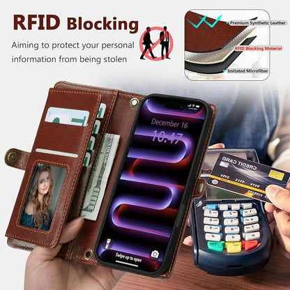 Wallet Case for iPhone 16 Pro Max with Card Holder/Crossbody Wallet/Strap| RFID Blocking | Magnetic | Kickstand | Detachable | PU Leather Phone Case for iPhone 16 Pro Max,6.9 in,Brown