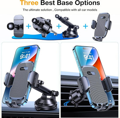 Coolpow 3-in-1 Car Phone Holder Mount【Strongest Suction & Military-Grade】Cell Phone Holders for Your Car Phone Holder Hands Free Camera Mount for for iPhone 17–12, Comfortable Natural Video Recording