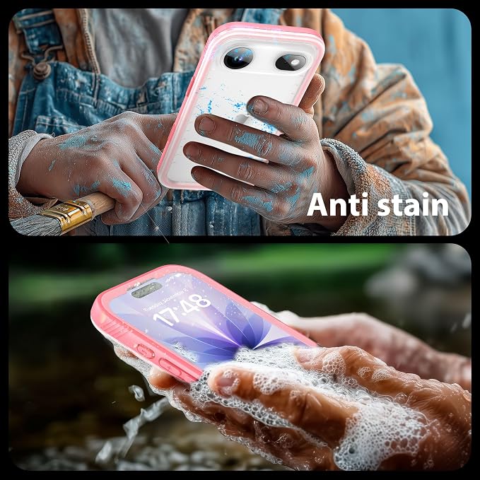 SPORTLINK for iPhone Air Waterproof Case - Dustproof/Rugged Full Body Shockproof/Dropproof/Built in Screen Protector/IP68 Underwater for iPhone Air Case 6.5 inch Pink/Frosted Clear