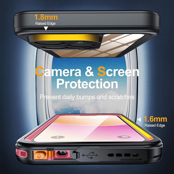 for iPhone 16 Pro Case Waterproof, Built-in Privacy Screen & HD Screen Double Front Frame [IP68 Underwater] Shockproof Dustproof Full Body Protection iPhone 16 Pro Phone Case Pink