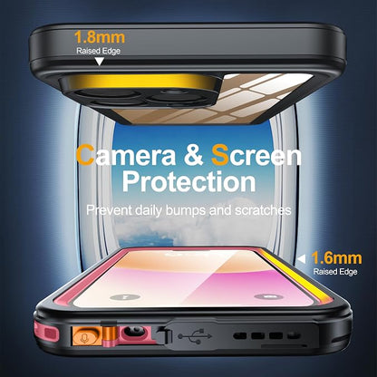 for iPhone 16 Pro Case Waterproof, Built-in Privacy Screen & HD Screen Double Front Frame [IP68 Underwater] Shockproof Dustproof Full Body Protection iPhone 16 Pro Phone Case Pink